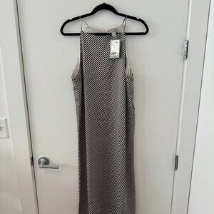 NWT H&M Navy and Off-White Striped Satin Dress - Size M